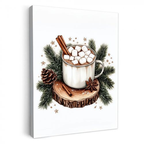 Canvas schilderij - Winter - Hout - Chocolademelk - Drink - Kerst