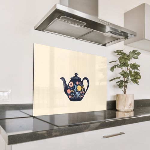 Spatscherm Aluminium - Theepot - Kleurrijk - Bloemen