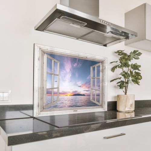 Spatscherm Aluminium - Raam met Zicht op Zonsondergang