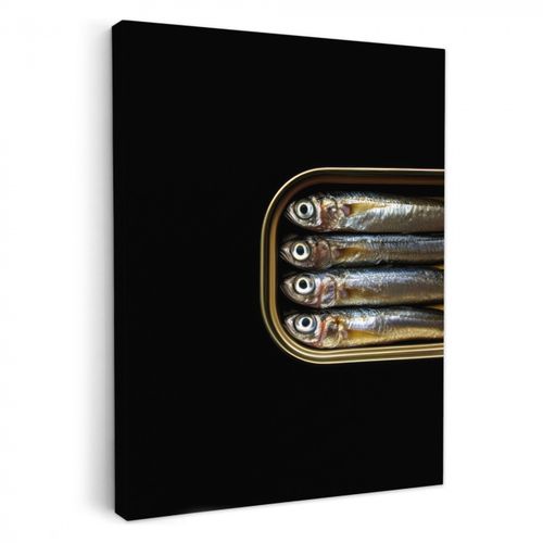 Canvas schilderij - Sardines - Blik - Zwart - Vissen