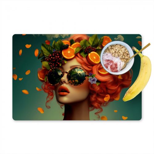 Placemat vinyl - Vrouw - Sinaasappel - Bessen - Oranje