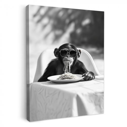 Canvas schilderij - Aap - Spaghetti - Zonnebril - Zwart wit - Cool - Dier