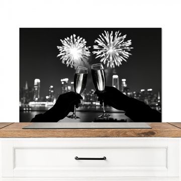 Spatscherm Aluminium - Vuurwerk - Proosten - Skyline - Champagne