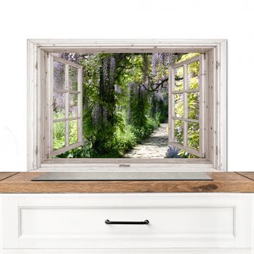 Spatscherm Aluminium - Uitzicht op de Wisteriatuin