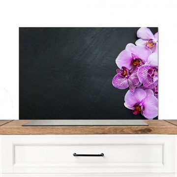 Spatscherm Aluminium - Purperen Orchideeënpracht op Leisteen