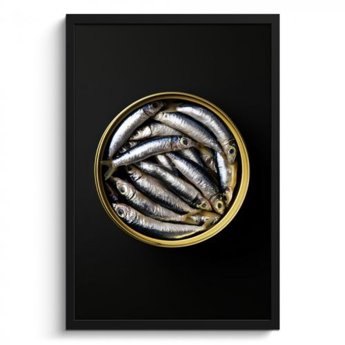Poster met lijst - Sardines - Vissen - Rond - Zwart