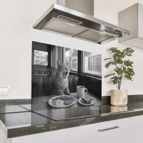 Spatscherm Aluminium - Kat - Koffie - Brood - Zwart