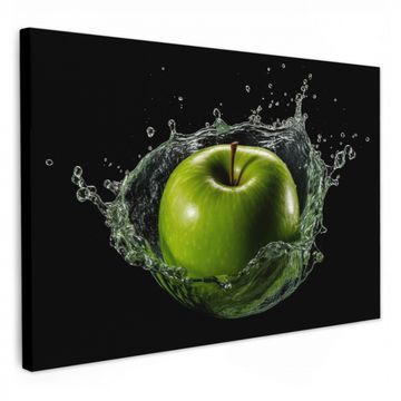 Canvas schilderij - Appel - Groen - Fruit - Water - Zwart