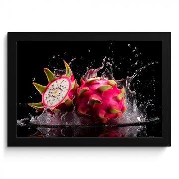 Poster met lijst - Drakenfruit - Zwart - Water - Vrucht - Fruit