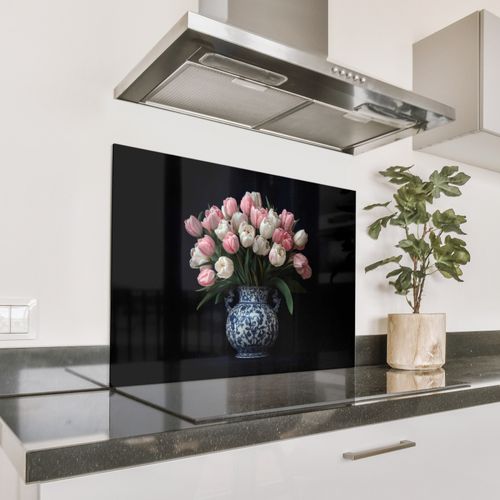 Spatscherm Aluminium - Bloemen - Roze - Tulpen - Vaas