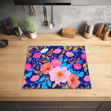 Inductie beschermer - Bloemen - Blauw - Roze