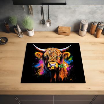 Inductie beschermer - Schotse Hooglander - Graffiti - Kleurrijk - Bloem - Dieren