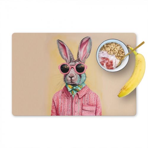 Placemat vinyl - Grijs - Konijn - Blouse - Strik