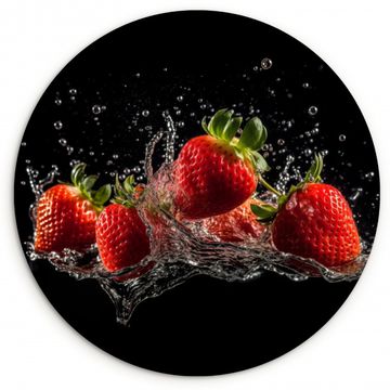 Muurcirkel - Aardbeien - Fruit - Rood - Water - Zwart