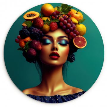 Muurcirkel - Vrouw - Hoodtooi - Tropisch - Fruit - Druiven