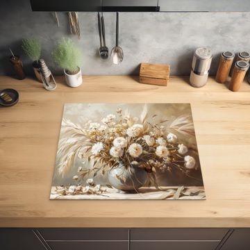 Inductie beschermer - Bloemen - Vaas - Stilleven - Beige
