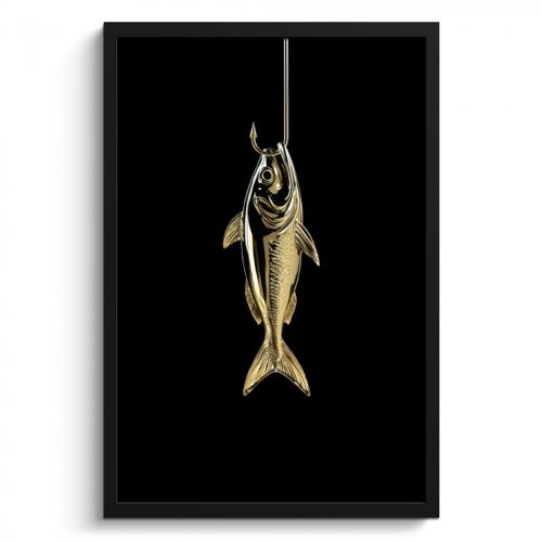 Poster met lijst - Goud - Vis - Haak - Zwart