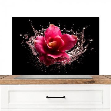 Spatscherm Aluminium - Bloemen - Roze - Water - Zwart - Botanisch - Natuur