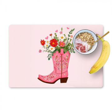 Placemat vinyl - Cowboylaarzen - Roze - Boeket - Bloemen