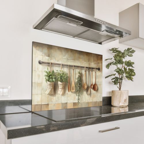 Spatscherm Aluminium - Hout - Keukengerei - Stilleven - Tegels