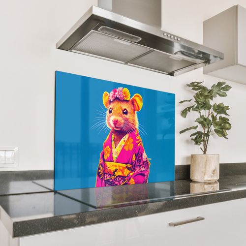 Spatscherm Aluminium - Muis - Kimono - Bloemen - Blauw