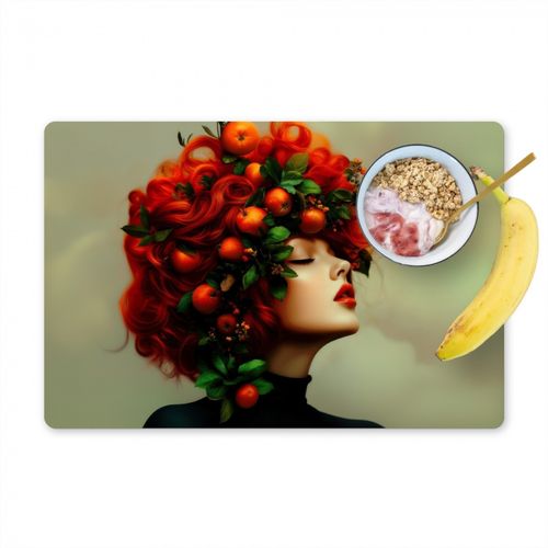 Placemat vinyl - Vrouw - Appels - Rood - Bladeren