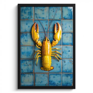 Poster met lijst - Kreeft - Geel - Blauw - Tegels
