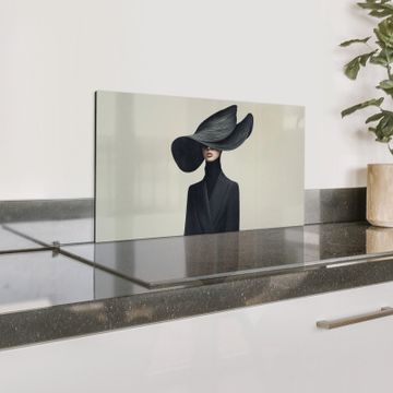 Spatscherm Aluminium - Zwart - Vrouw - Hoed