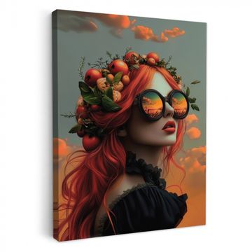 Canvas schilderij - Vrouw - Kroon - Tomaat - Bascilicum - Zonnebril