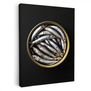 Canvas schilderij - Sardines - Vissen - Rond - Zwart