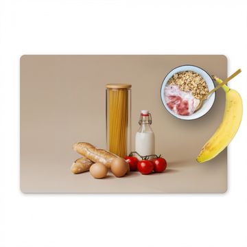 Placemat vinyl - Spaghetti - Melk - Tomaten - Eieren - Brood