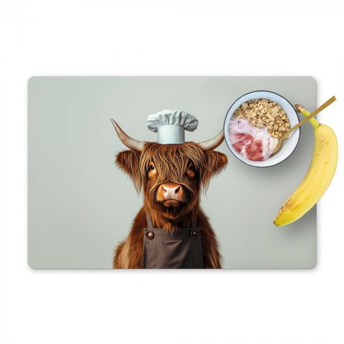 Placemat vinyl - Schotse Hooglander - Bruin - Hoorns - Kokskleding