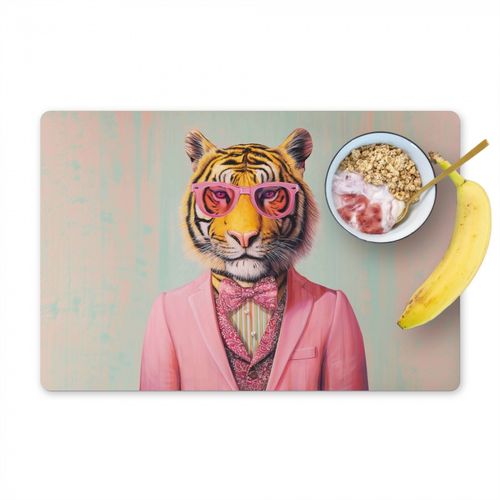 Placemat vinyl - Tijger - Strik - Jasje - Roze