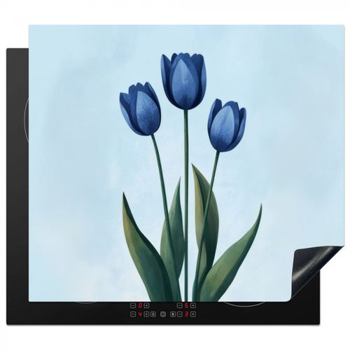 Inductie beschermer - Tulpen - Blauw - Bladeren