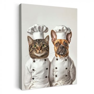Canvas schilderij - Kat - Hond - Kokskleding