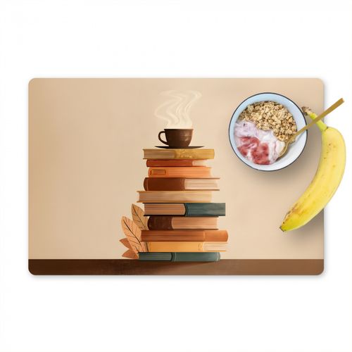 Placemat vinyl - Boeken - Toren - Koffie - Beige