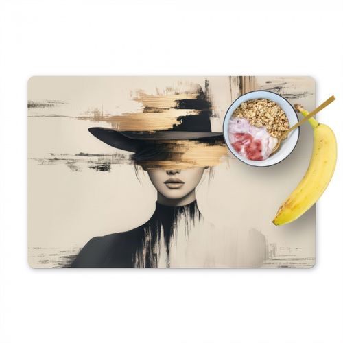 Placemat vinyl - Vrouw - Hoed - Verf