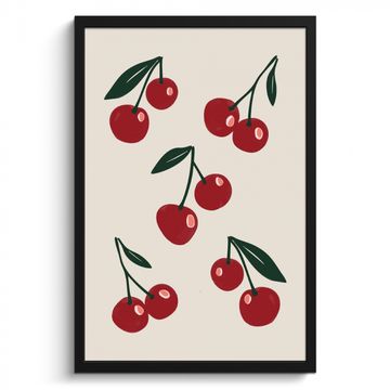 Poster met lijst - Kersen - Blaadjes - Rood