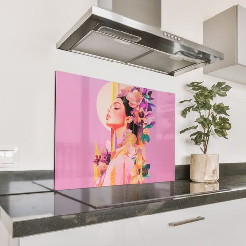 Spatscherm Aluminium - Vrouw - Bloemen - Paars - Abstract