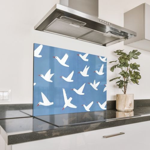 Spatscherm Aluminium - Vogels - Wit - Patroon