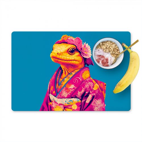 Placemat vinyl - Bloemenkrans - Hagedis - Kimono - Paars