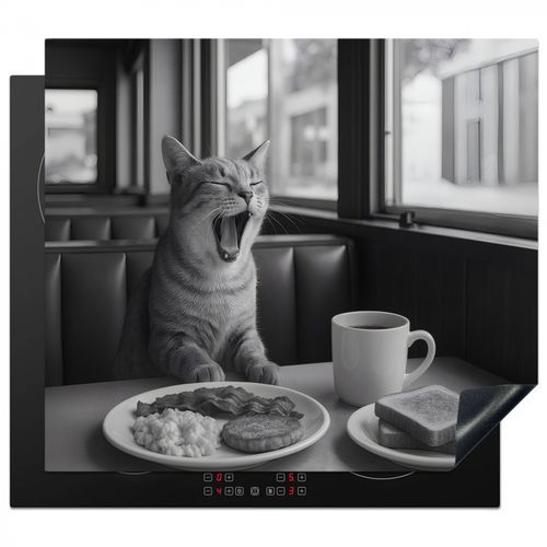 Inductie beschermer - Kat - Koffie - Brood - Zwart