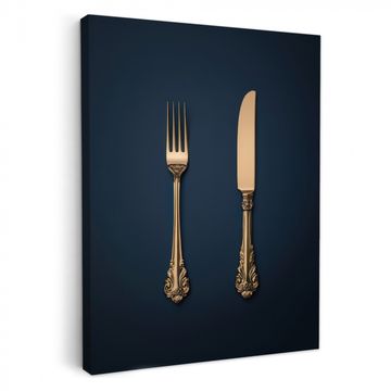 Canvas schilderij - Bestek - Donkerblauw - Goud