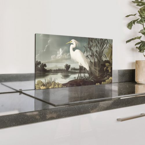 Spatscherm Aluminium - Reiger - Planten - Wolken - Wit