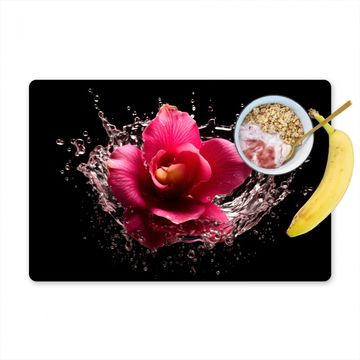 Placemat vinyl - Bloemen - Roze - Water - Zwart - Botanisch - Natuur