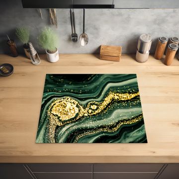 Inductie beschermer - Gouden Storm op Groen Marmer