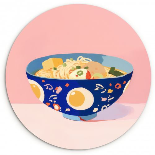 Muurcirkel - Noodles - Kom - Blauw - Illustratie