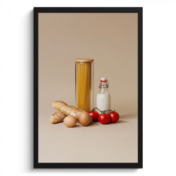 Poster met lijst - Spaghetti - Melk - Tomaten - Eieren - Brood