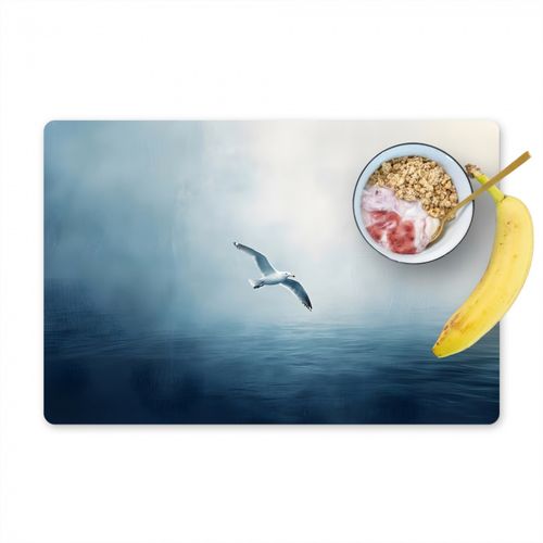 Placemat vinyl - Meeuw - Wit - Zee - Mistig