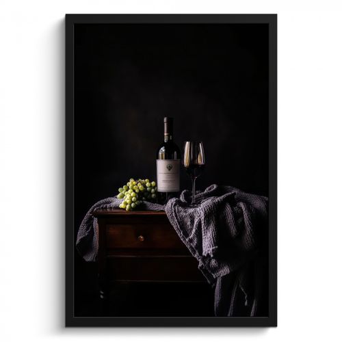 Poster met lijst - Druiven - Wijn - Rood - Tafel